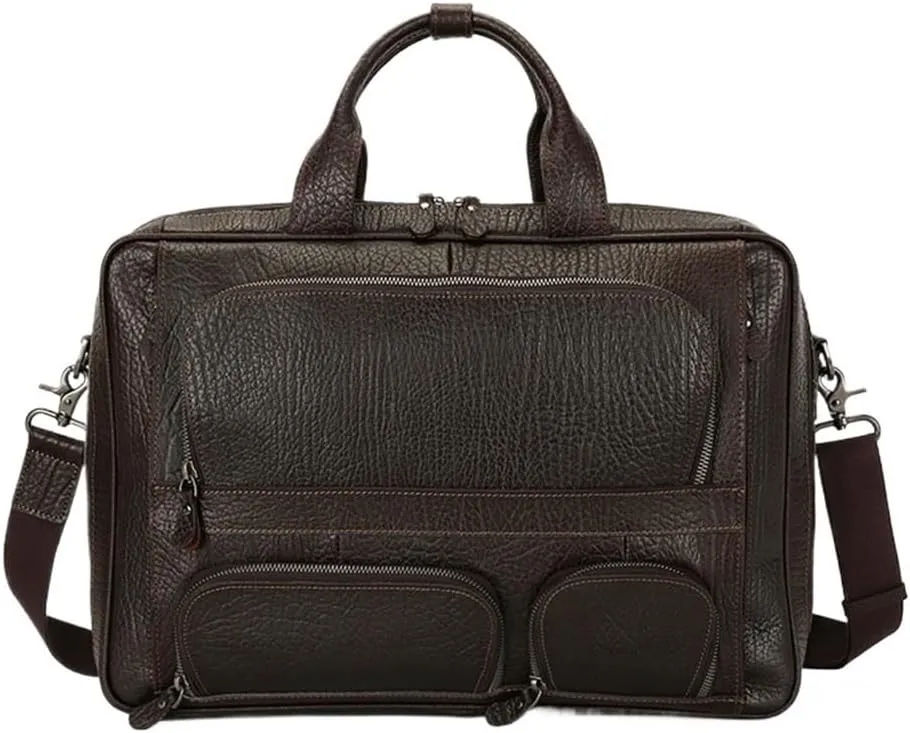 17 Inch Briefcase Men Laptop Bag with Leather Computer Compartment Weekender Overnight bag Carry-On Vintage Travel