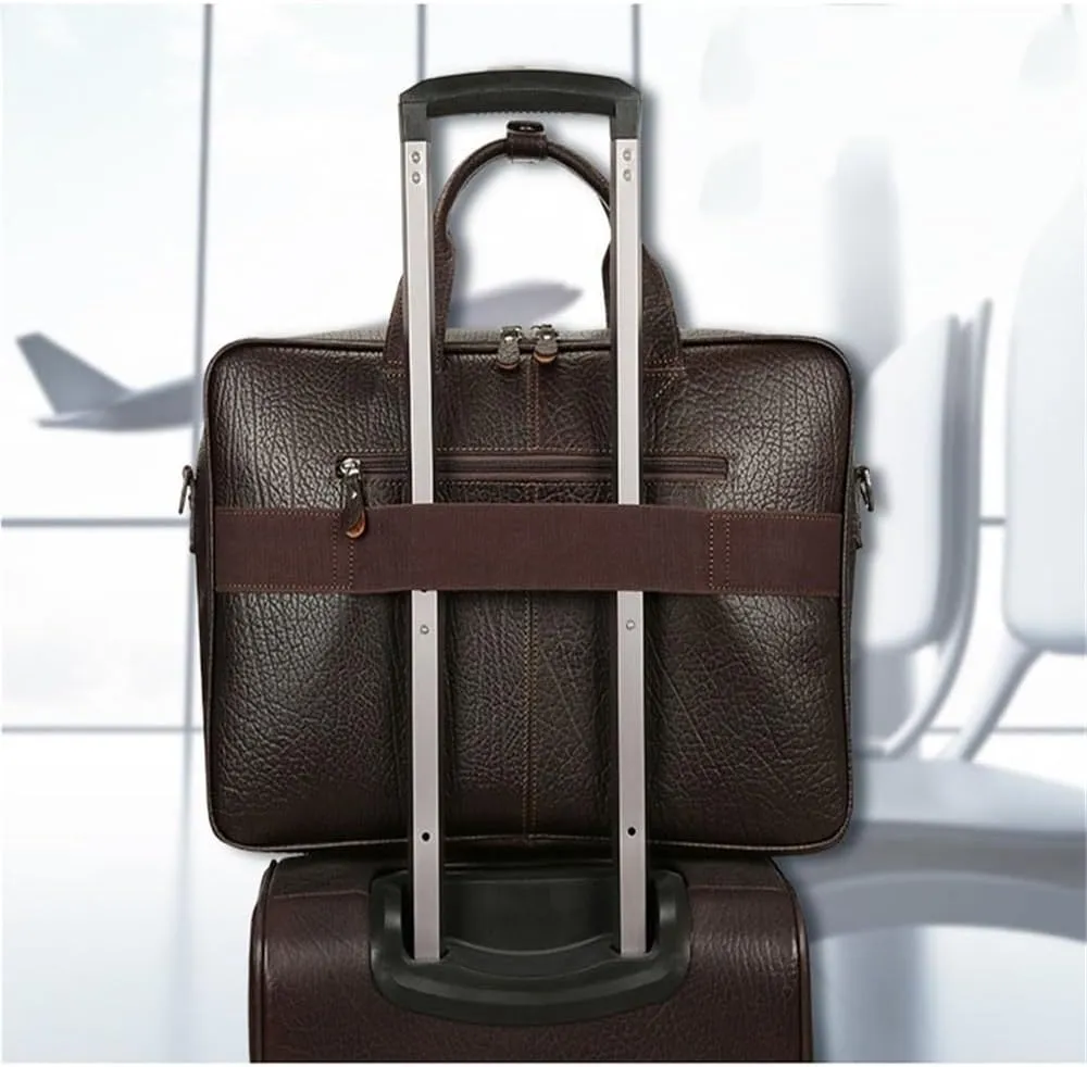 17 Inch Briefcase Men Laptop Bag with Leather Computer Compartment Weekender Overnight bag Carry-On Vintage Travel
