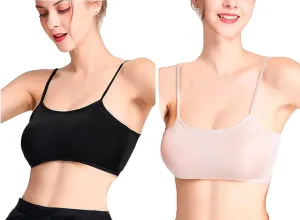 2Pack Women Pure Silk Knitted Underwear Soft Sexy Camisole Tank Top Summer Stretch Adjustble Strap No Pads