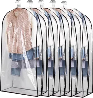 40 in. Garment Bag for Hanging Clothes Dustproof Waterproof Storage Bag Clear Transparent Suits Cover & Sweater Jacket Coat Dress Black - Small - Pack of 5 - Unisex