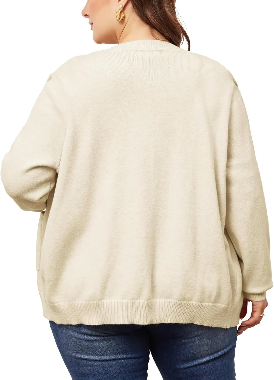 Agnes Orinda Cardigan Sweaters for Women Plus Size Long Sleeve Button Down Crew Neck Classic Sweater Knit Cardigans