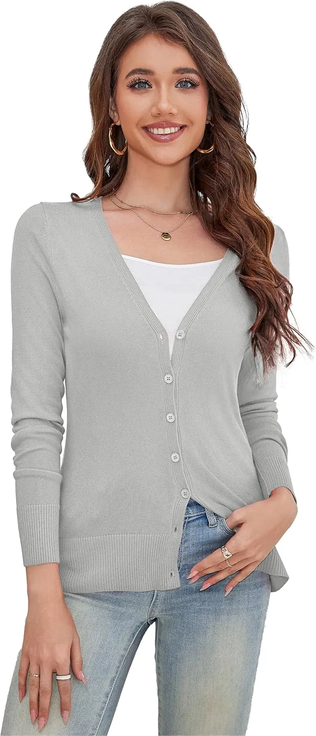 a.Jesdani Women's Button Down V Neck Long Sleeve Soft Cardigan Sweaters