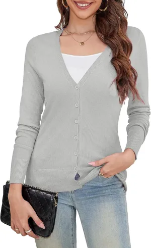 a.Jesdani Women's Button Down V Neck Long Sleeve Soft Cardigan Sweaters