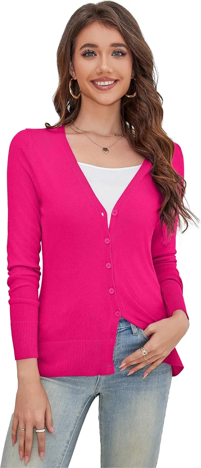 a.Jesdani Women's Button Down V Neck Long Sleeve Soft Cardigan Sweaters
