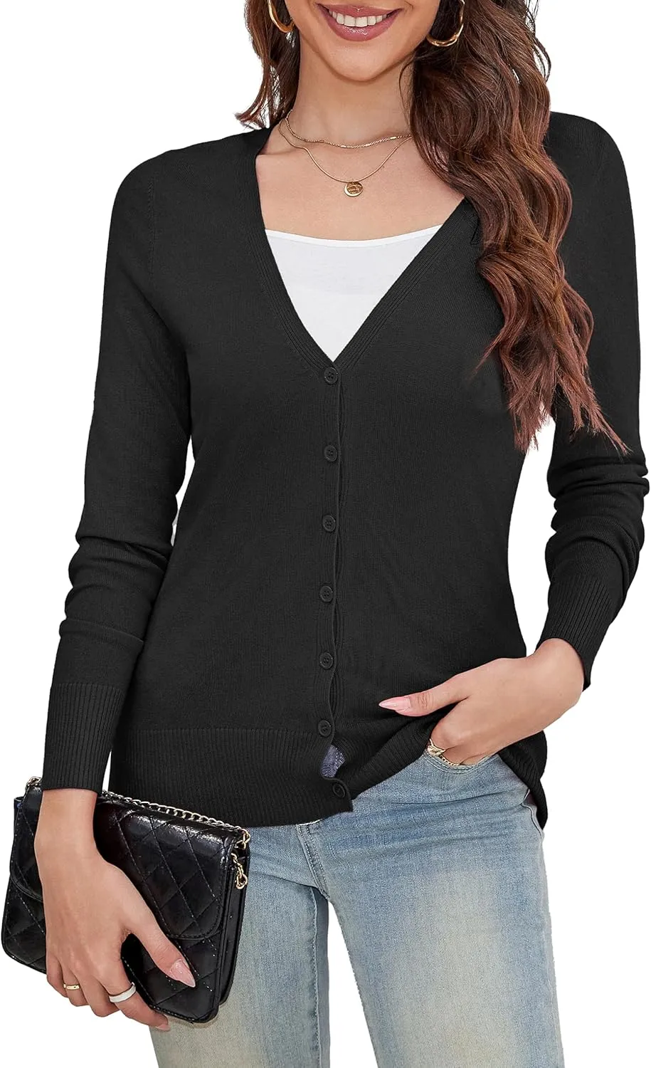 a.Jesdani Women's Button Down V Neck Long Sleeve Soft Cardigan Sweaters