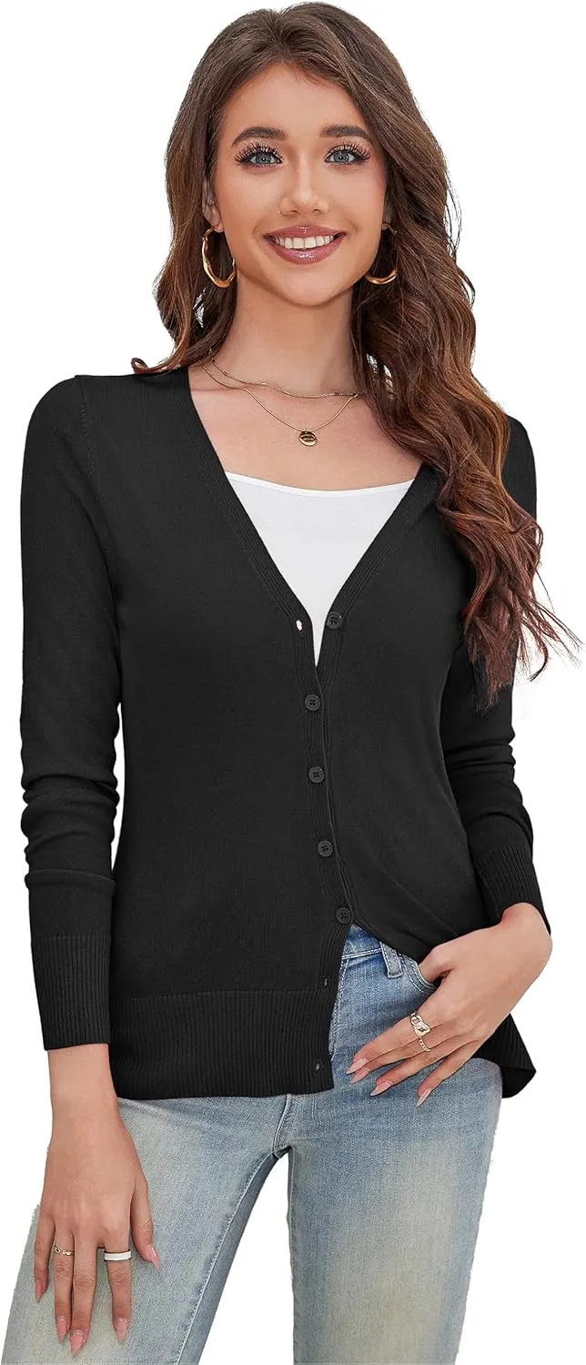 a.Jesdani Women's Button Down V Neck Long Sleeve Soft Cardigan Sweaters