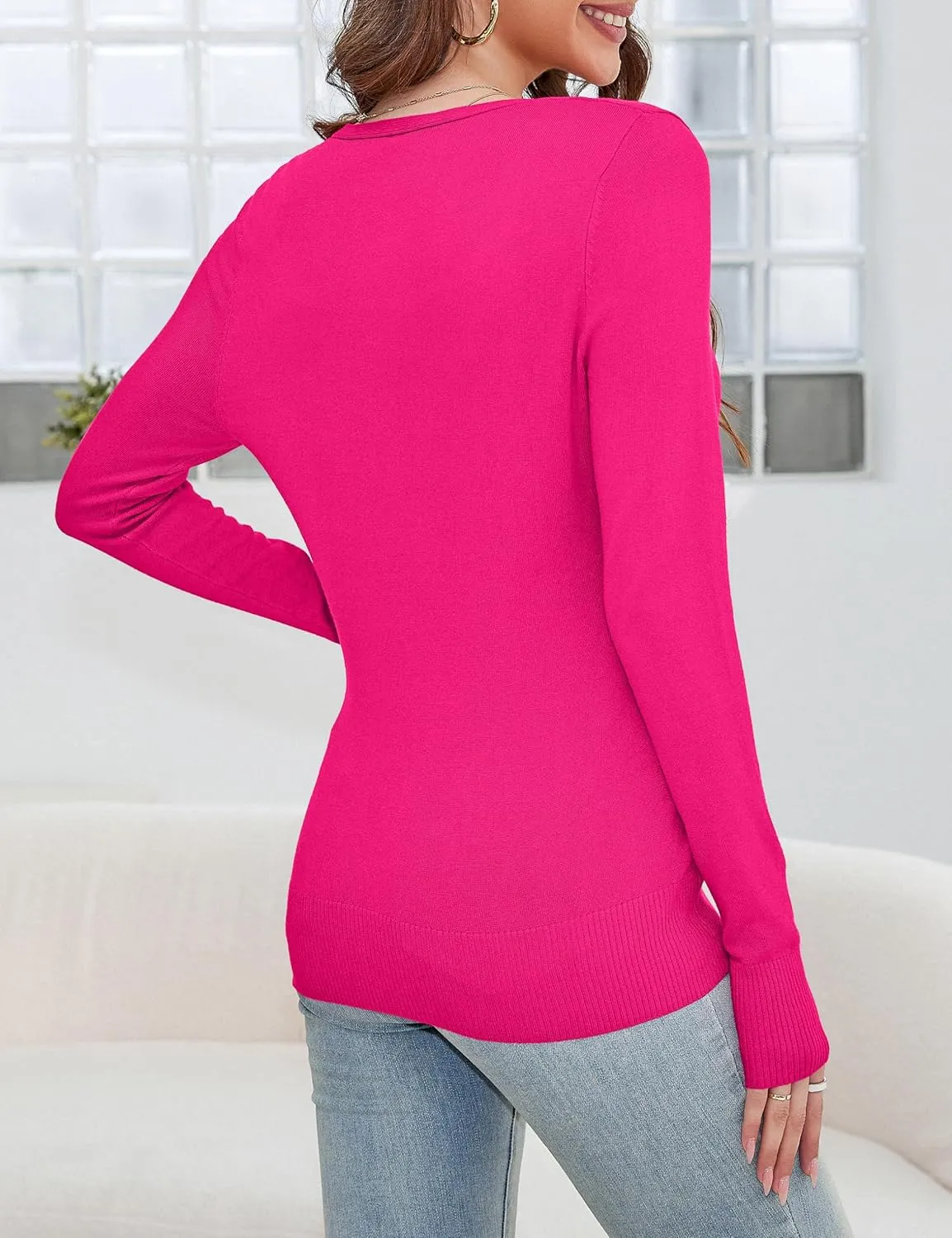 a.Jesdani Women's Button Down V Neck Long Sleeve Soft Cardigan Sweaters