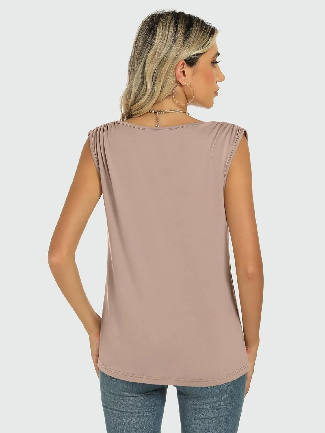 ANRABESS Womens Tank Top Crew Neck Ruched Sleeveless Basic Tanks Casual Summer Tops