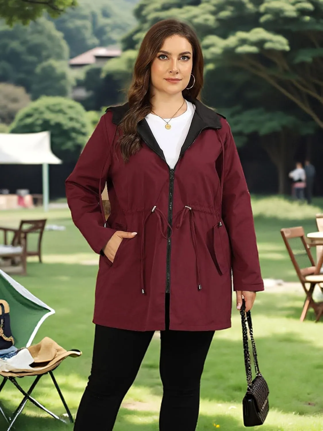 AOVDE Women's Rain Jacket Plus Size: Waterproof Raincoat Reversible Lightweight Windbreaker Jackets with Hooded