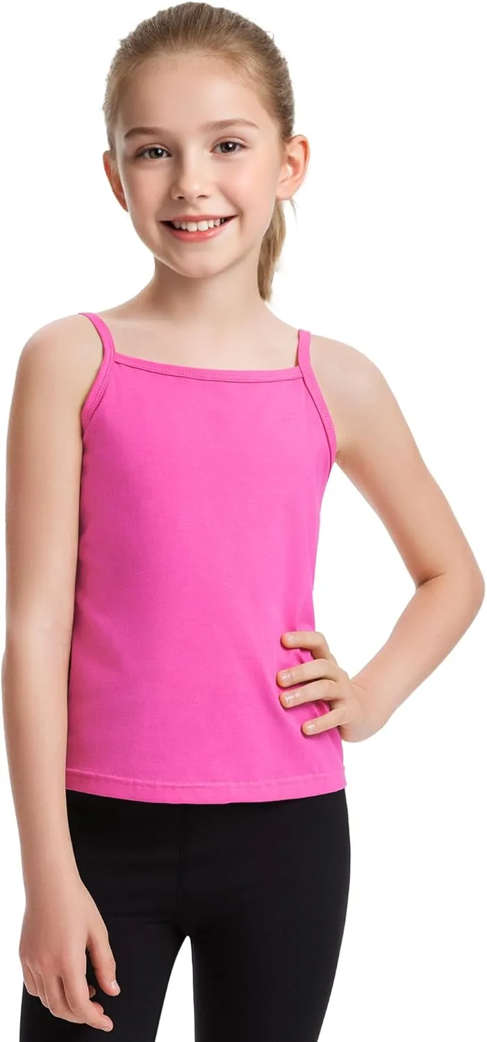 Auranso Girls Undershirts 5 Pack Toddler Camisole Cotton Adjustable Straps Sleeveless Cami Dance Tank Tops for Girls