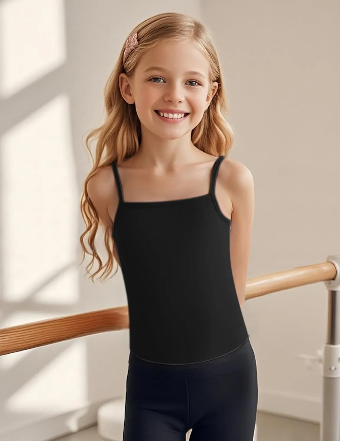 Auranso Girls Undershirts 5 Pack Toddler Camisole Cotton Adjustable Straps Sleeveless Cami Dance Tank Tops for Girls