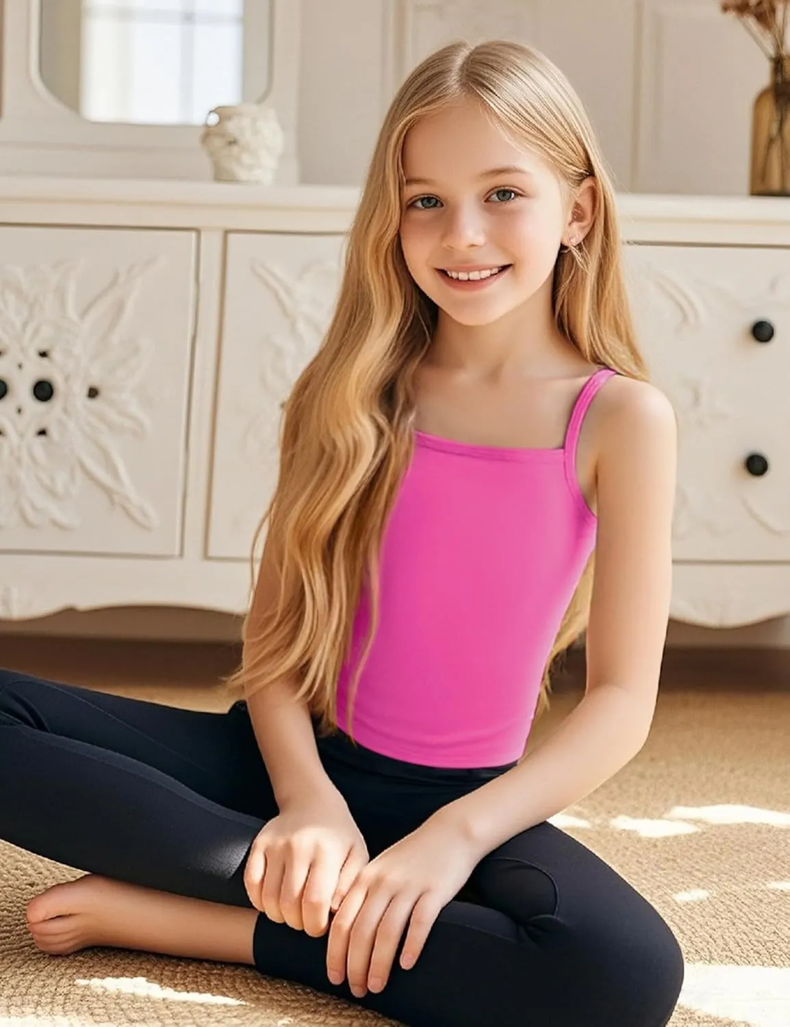 Auranso Girls Undershirts 5 Pack Toddler Camisole Cotton Adjustable Straps Sleeveless Cami Dance Tank Tops for Girls