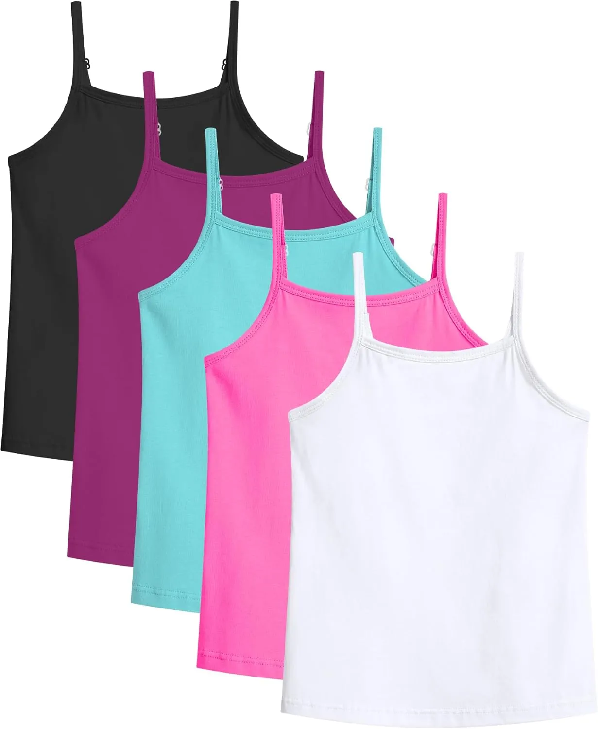 Auranso Girls Undershirts 5 Pack Toddler Camisole Cotton Adjustable Straps Sleeveless Cami Dance Tank Tops for Girls