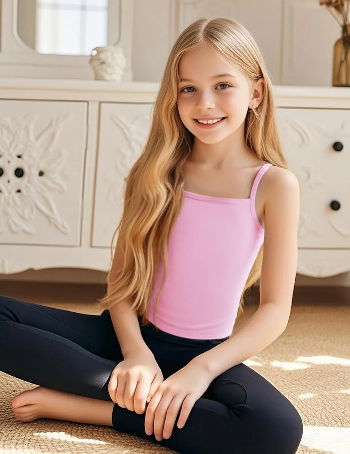 Auranso Girls Undershirts Toddler Cami Camisole Adjustable Straps Sleeveless Cotton Tank Tops for Girls