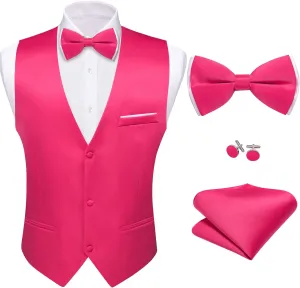 Barry.Wang Mens Suit Vest Bow Tie Set 4PCS Formal V-neck Slim Fit Casual Solid Color Waistcoat Wedding Party Tuxedo