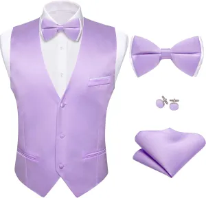 Barry.Wang Mens Suit Vest Bow Tie Set 4PCS Formal V-neck Slim Fit Casual Solid Color Waistcoat Wedding Party Tuxedo