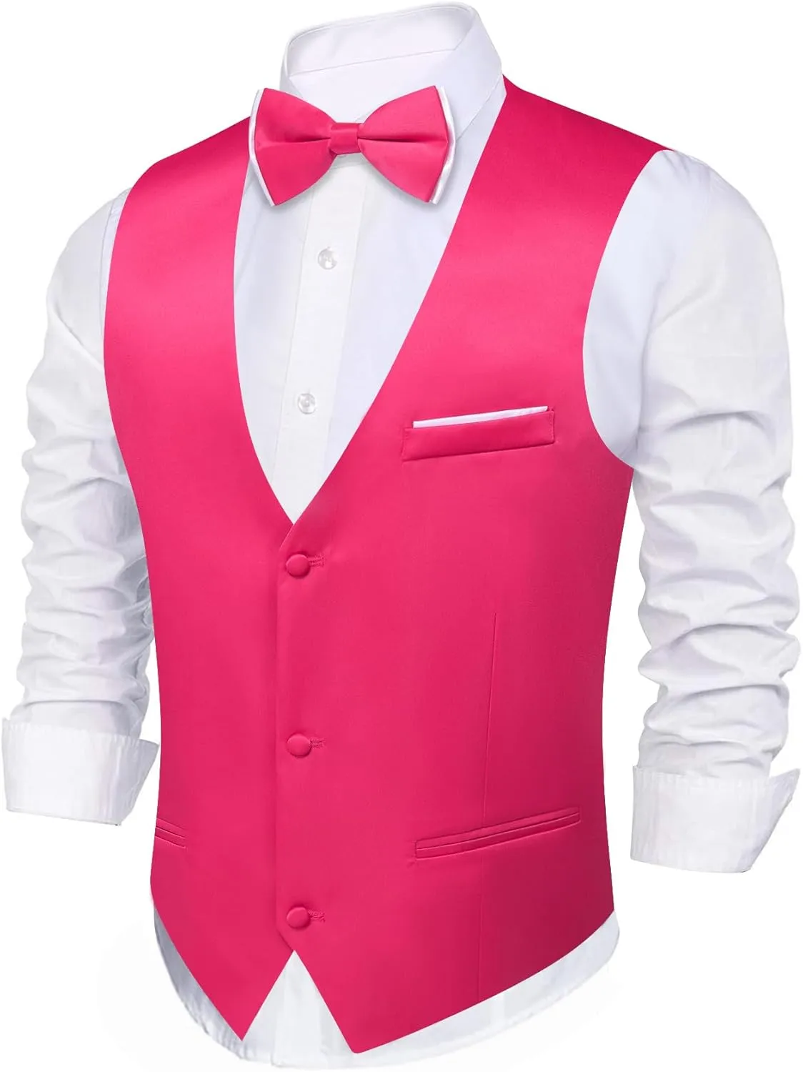 Barry.Wang Mens Suit Vest Bow Tie Set 4PCS Formal V-neck Slim Fit Casual Solid Color Waistcoat Wedding Party Tuxedo