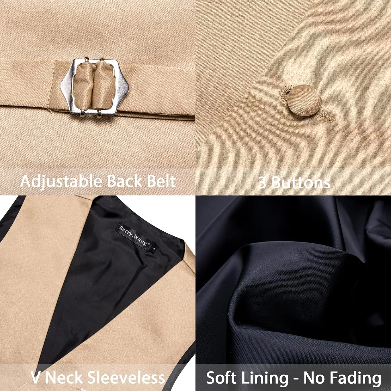 Barry.Wang Mens Suit Vest Bow Tie Set 4PCS Formal V-neck Slim Fit Casual Solid Color Waistcoat Wedding Party Tuxedo