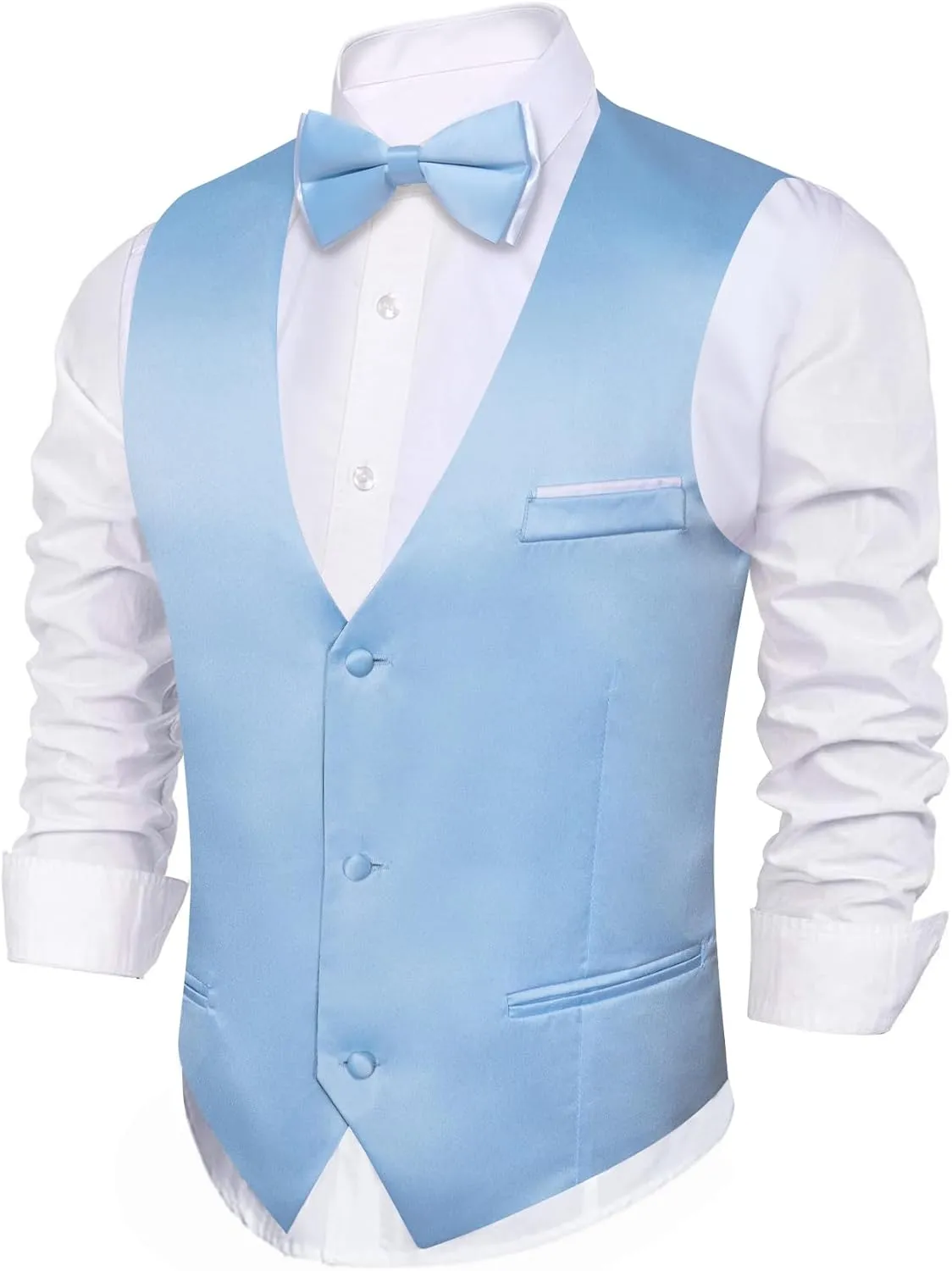 Barry.Wang Mens Suit Vest Bow Tie Set 4PCS Formal V-neck Slim Fit Casual Solid Color Waistcoat Wedding Party Tuxedo