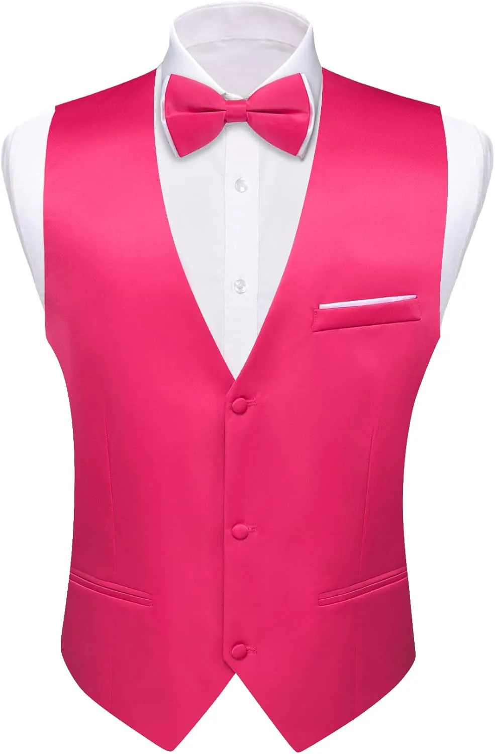Barry.Wang Mens Suit Vest Bow Tie Set 4PCS Formal V-neck Slim Fit Casual Solid Color Waistcoat Wedding Party Tuxedo
