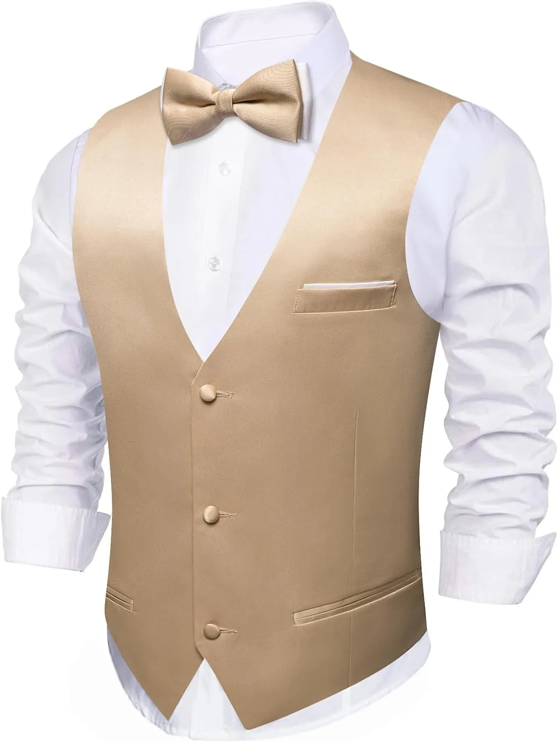 Barry.Wang Mens Suit Vest Bow Tie Set 4PCS Formal V-neck Slim Fit Casual Solid Color Waistcoat Wedding Party Tuxedo