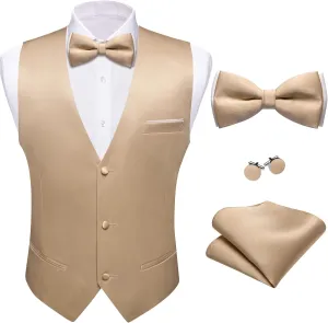 Barry.Wang Mens Suit Vest Bow Tie Set 4PCS Formal V-neck Slim Fit Casual Solid Color Waistcoat Wedding Party Tuxedo