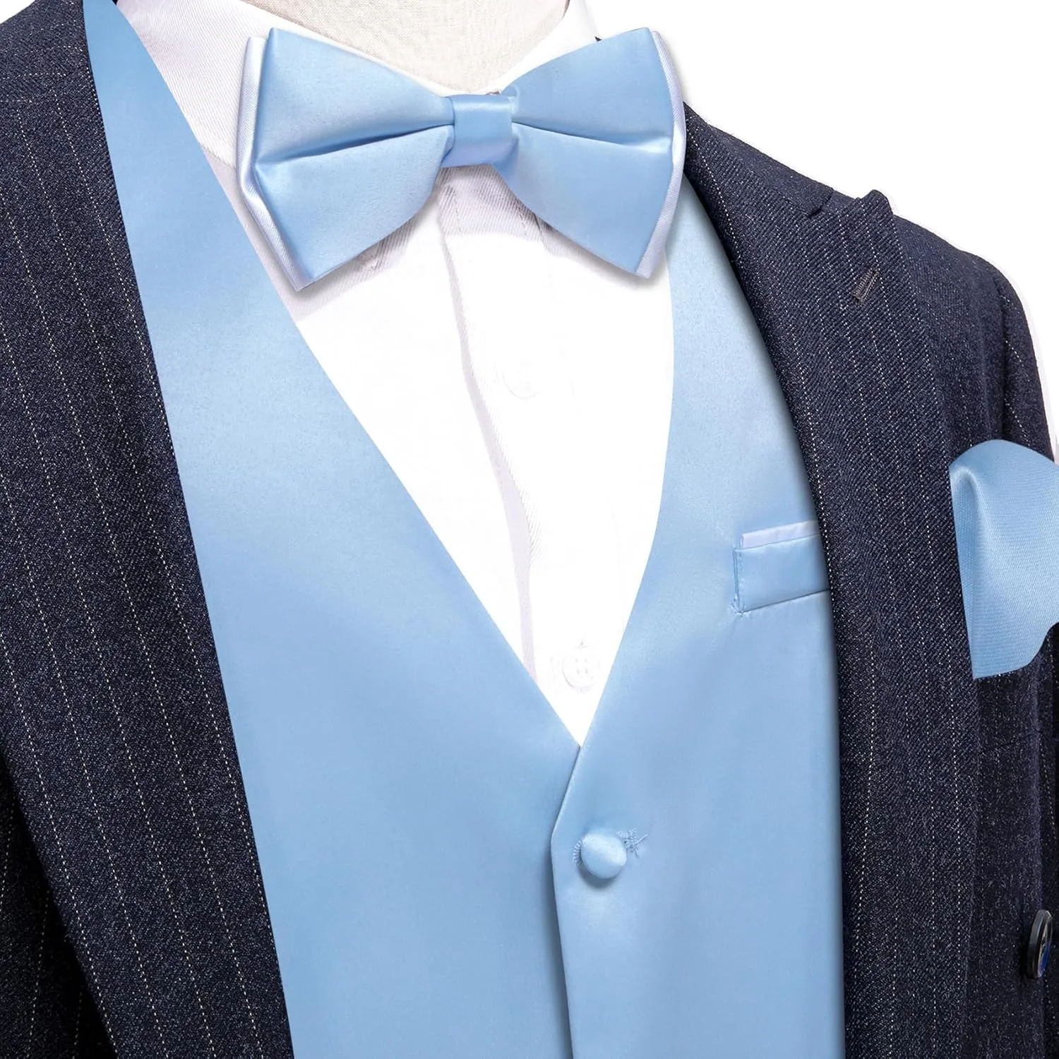 Barry.Wang Mens Suit Vest Bow Tie Set 4PCS Formal V-neck Slim Fit Casual Solid Color Waistcoat Wedding Party Tuxedo