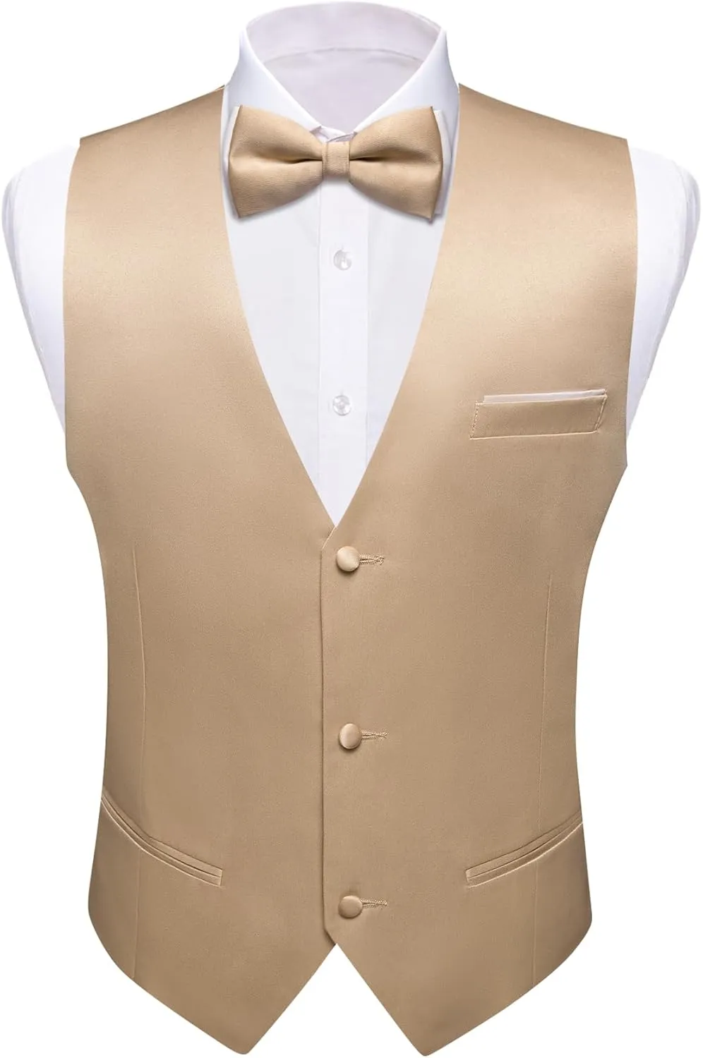 Barry.Wang Mens Suit Vest Bow Tie Set 4PCS Formal V-neck Slim Fit Casual Solid Color Waistcoat Wedding Party Tuxedo