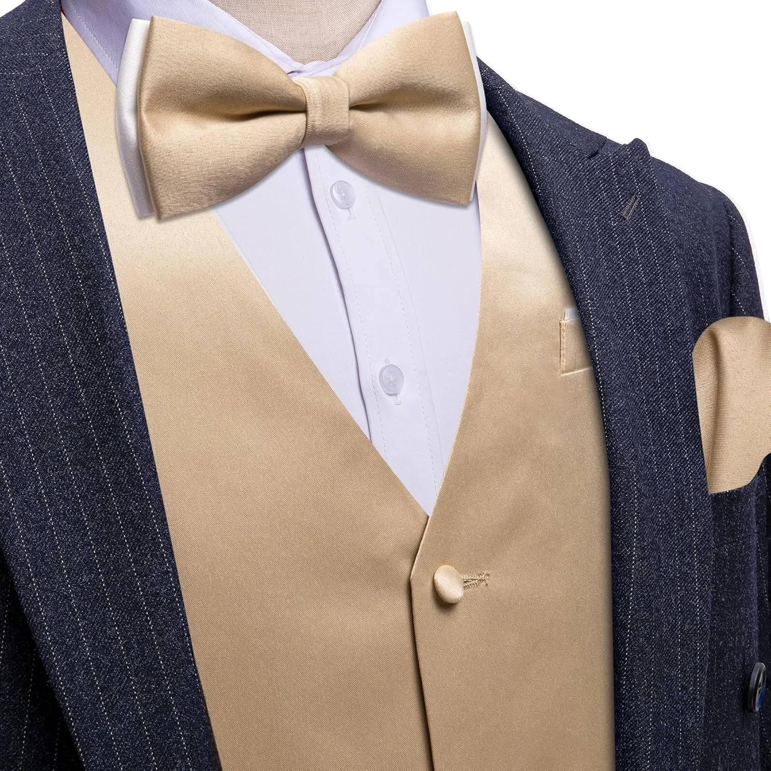 Barry.Wang Mens Suit Vest Bow Tie Set 4PCS Formal V-neck Slim Fit Casual Solid Color Waistcoat Wedding Party Tuxedo