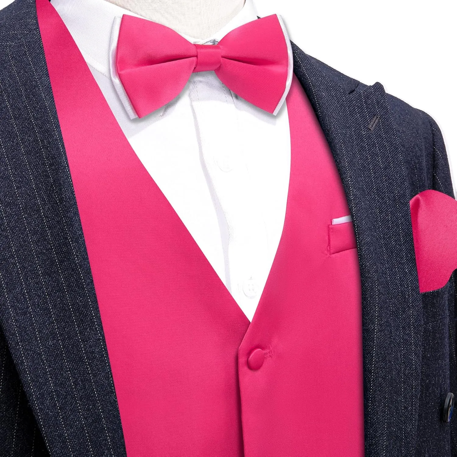 Barry.Wang Mens Suit Vest Bow Tie Set 4PCS Formal V-neck Slim Fit Casual Solid Color Waistcoat Wedding Party Tuxedo