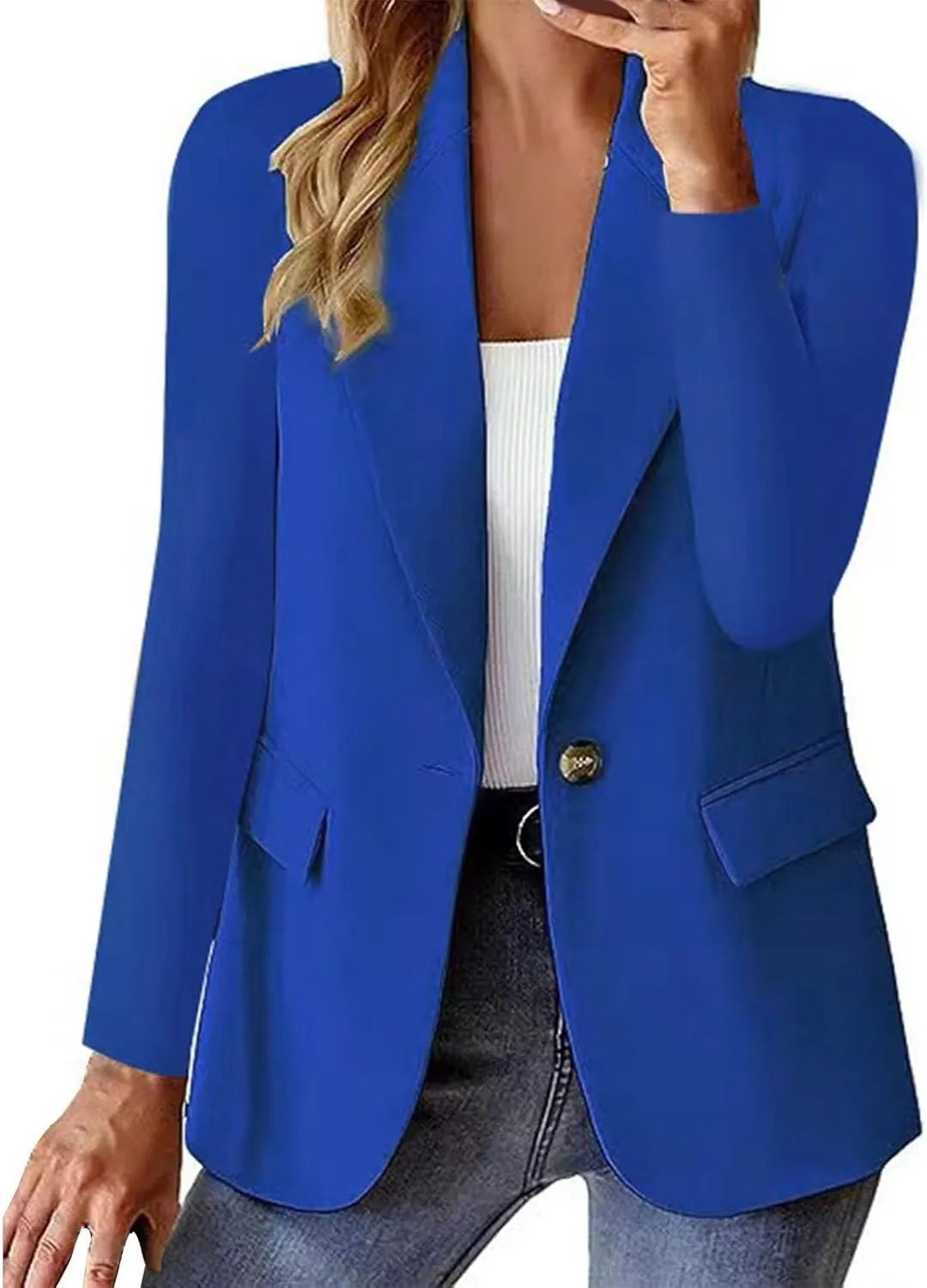 Blazers for Women Casual Business Lightweight Jacket Long Sleeve Single Button Cardigan Work Dressy Clothing