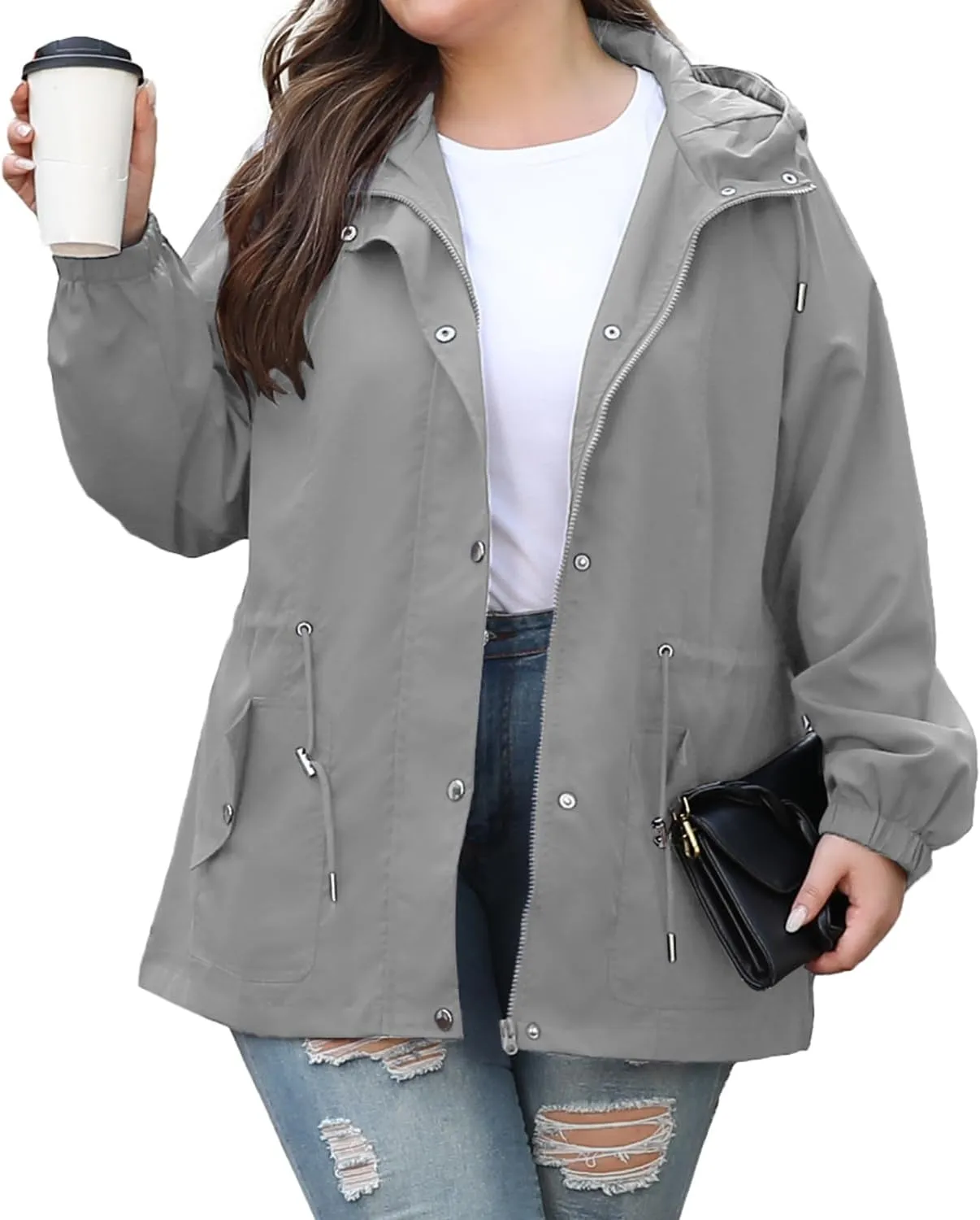 Bloggerlove Women's Rain Jacket Plus Size Lightweight Raincoat with Hood Waterproof Outdoor Windbreaker