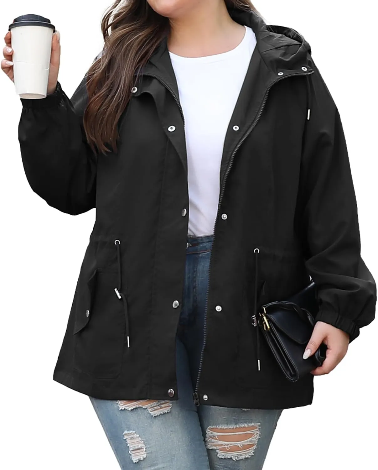 Bloggerlove Women's Rain Jacket Plus Size Lightweight Raincoat with Hood Waterproof Outdoor Windbreaker