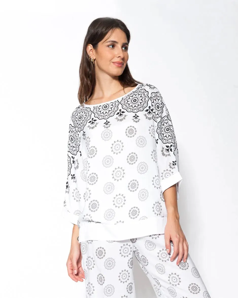 Blueberry Elena Relaxed Top, White