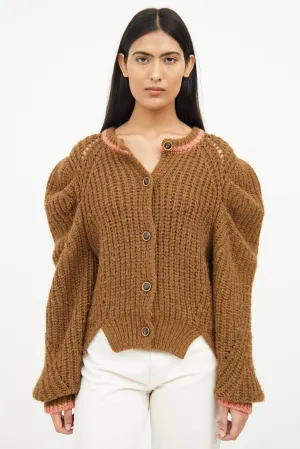 Brown Knit Wool Button Cardigan