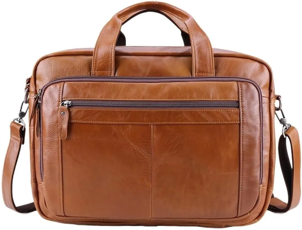 Business Travel Vacation Laptop Bag for Men 17 Inch Waterproof Vintage Leather Messenger Briefcase Commuter Bag