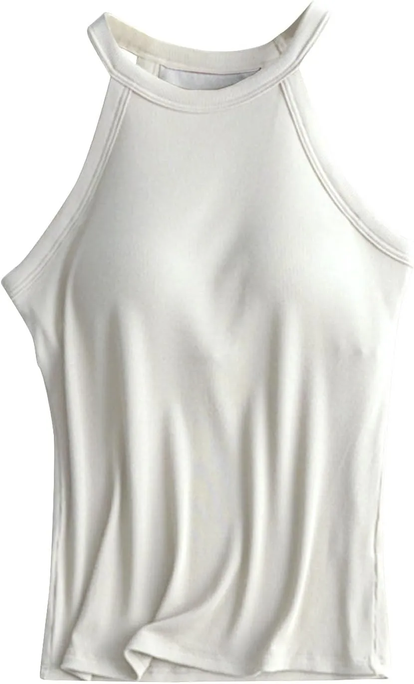 Camisole with Shelf Bra Women Tank Top with Shelf Bra Racerback Workout Yoga Tops Undershirt Basic Cami Tanks