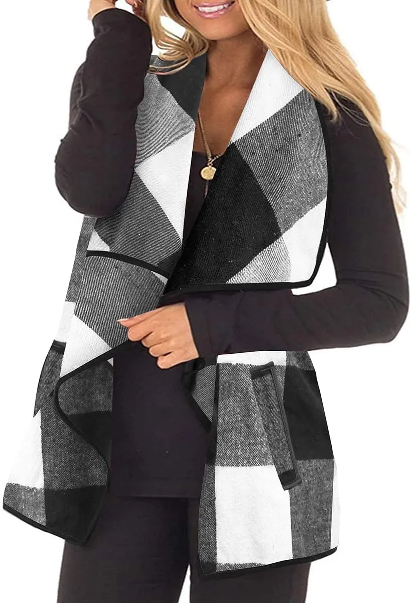 CARCOS Plus Size Women Vest Plaid Lapel Open Front Cardigan Buffalo Sleeveless Jacket Coat with Pockets XL-5XL