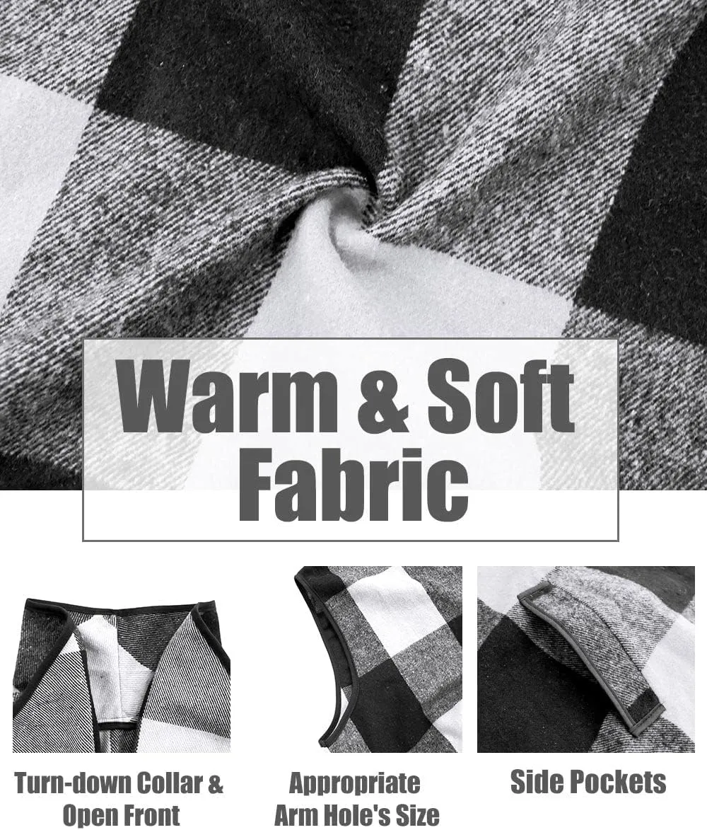 CARCOS Plus Size Women Vest Plaid Lapel Open Front Cardigan Buffalo Sleeveless Jacket Coat with Pockets XL-5XL