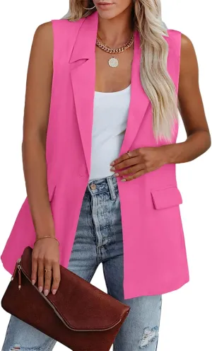 Cicy Bell Women's Sleeveless Blazer Vest Casual Open Front Single Button Summer Jacket with Pockets