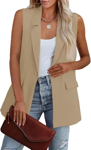 Cicy Bell Women's Sleeveless Blazer Vest Casual Open Front Single Button Summer Jacket with Pockets
