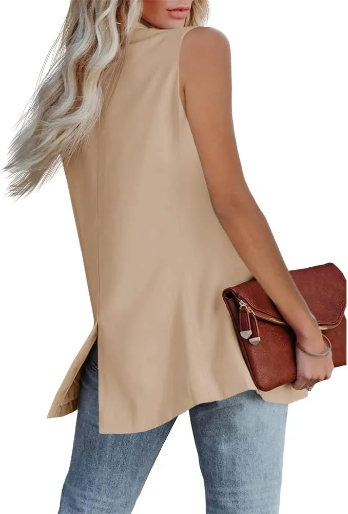 Cicy Bell Women's Sleeveless Blazer Vest Casual Open Front Single Button Summer Jacket with Pockets