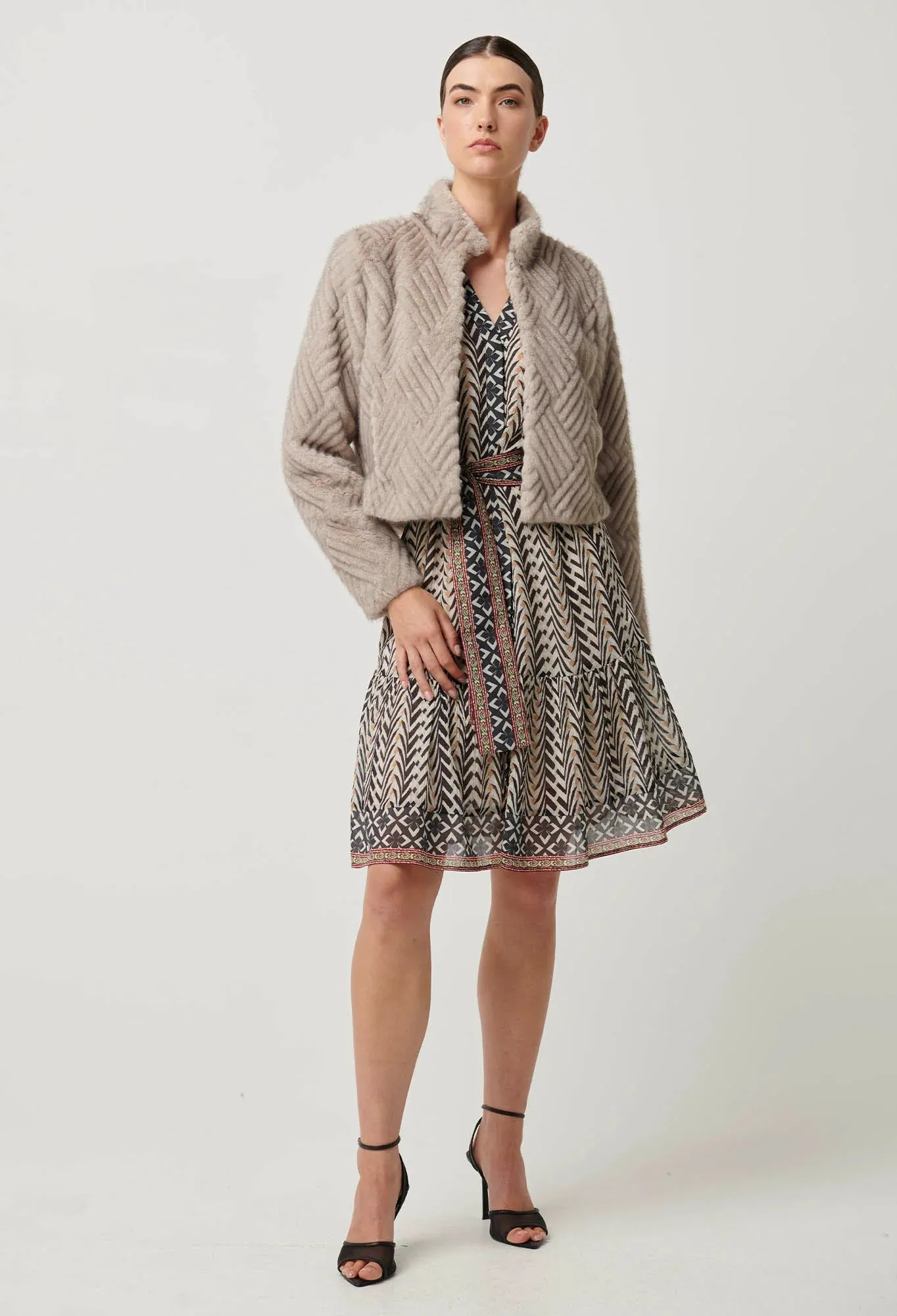 Clover Faux Fur Cropped Jacket in Oat