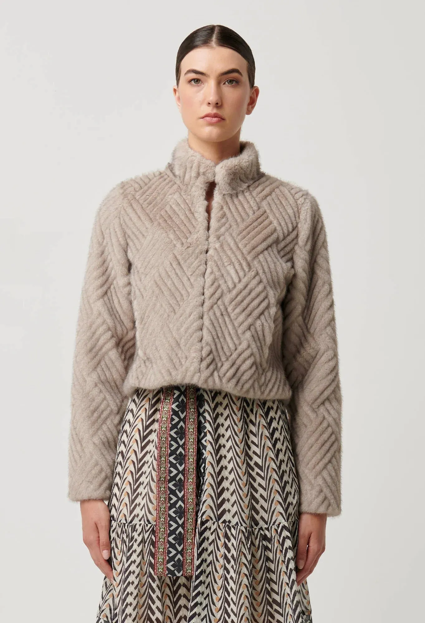 Clover Faux Fur Cropped Jacket in Oat