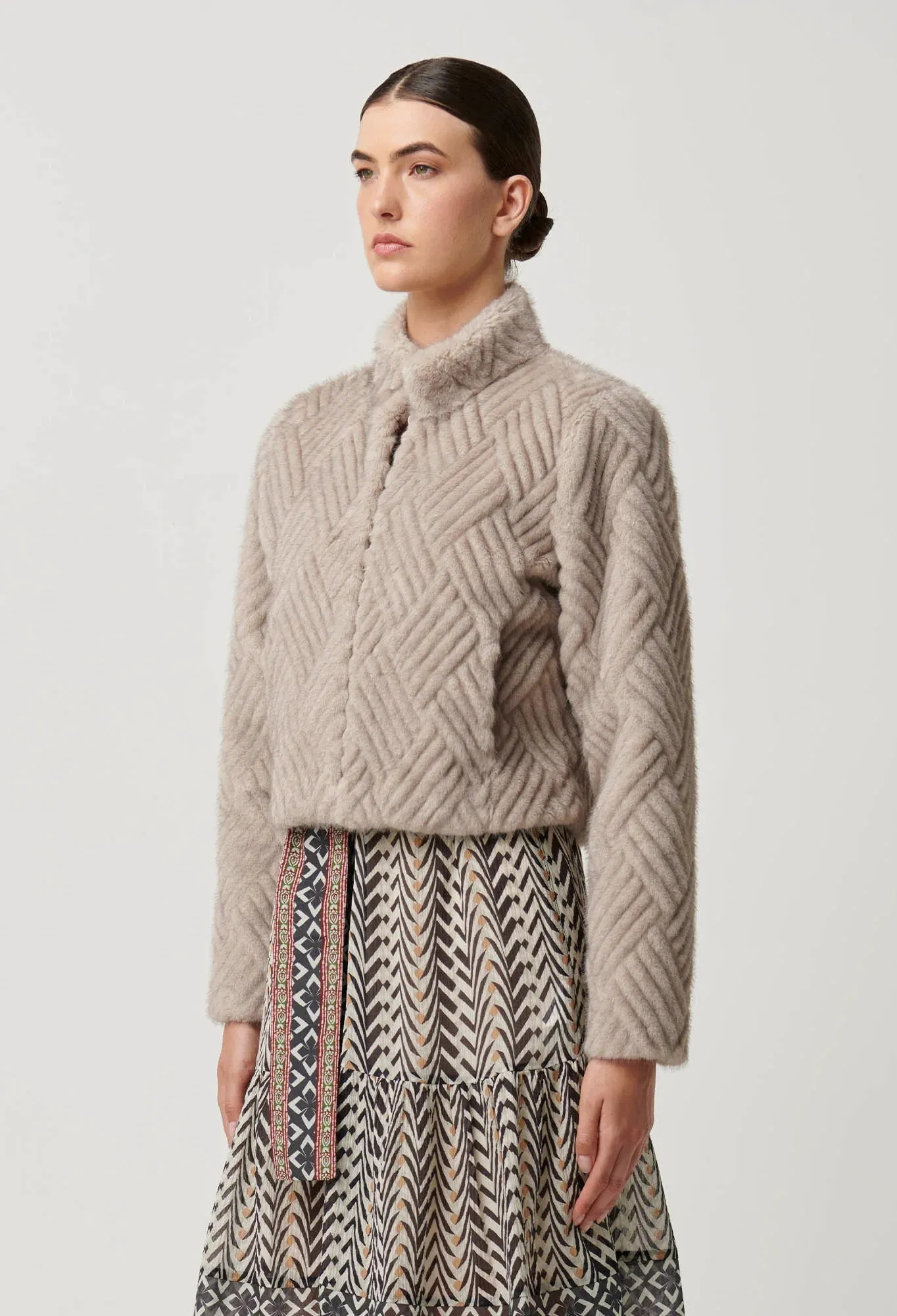 Clover Faux Fur Cropped Jacket in Oat