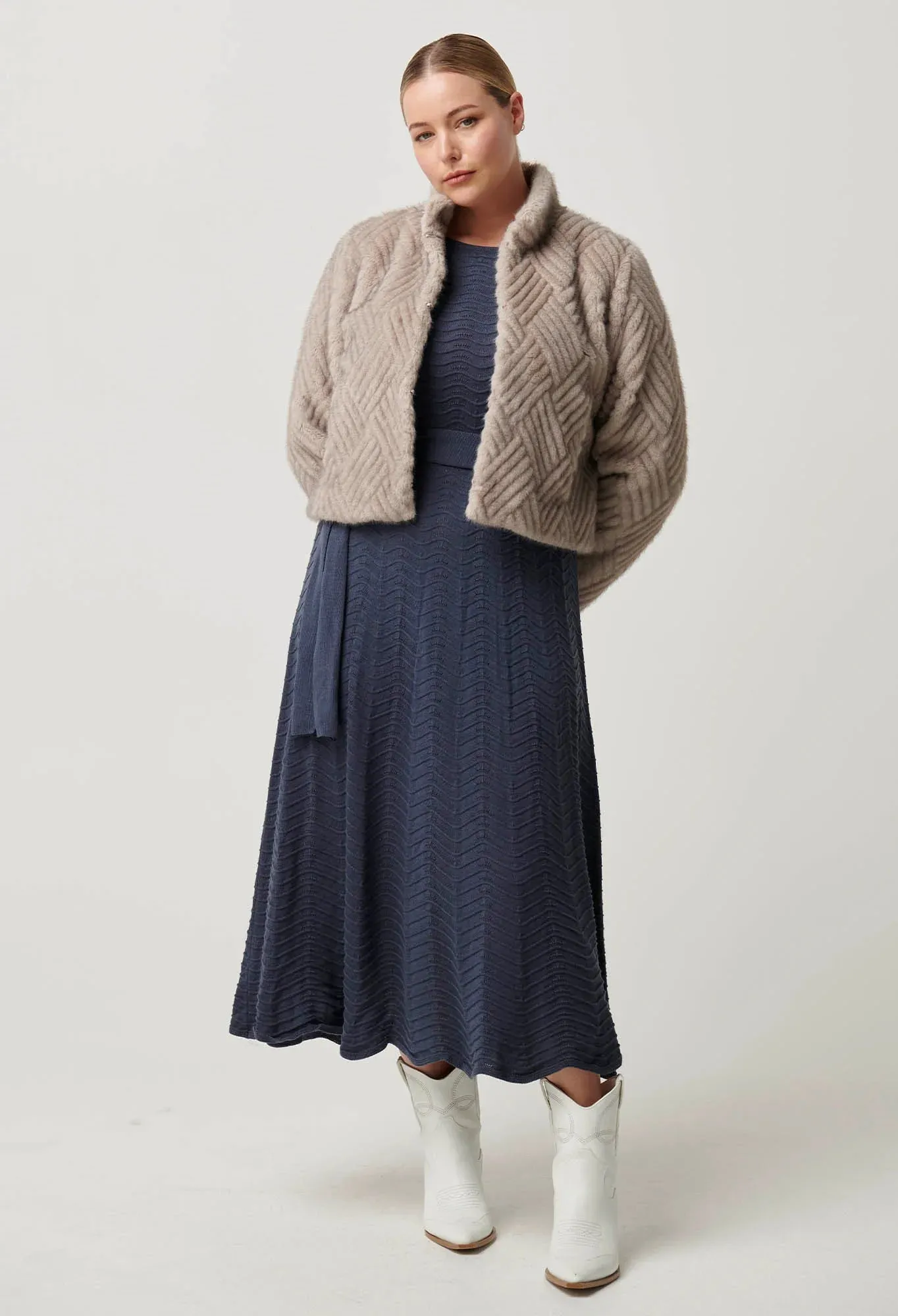 Clover Faux Fur Cropped Jacket in Oat
