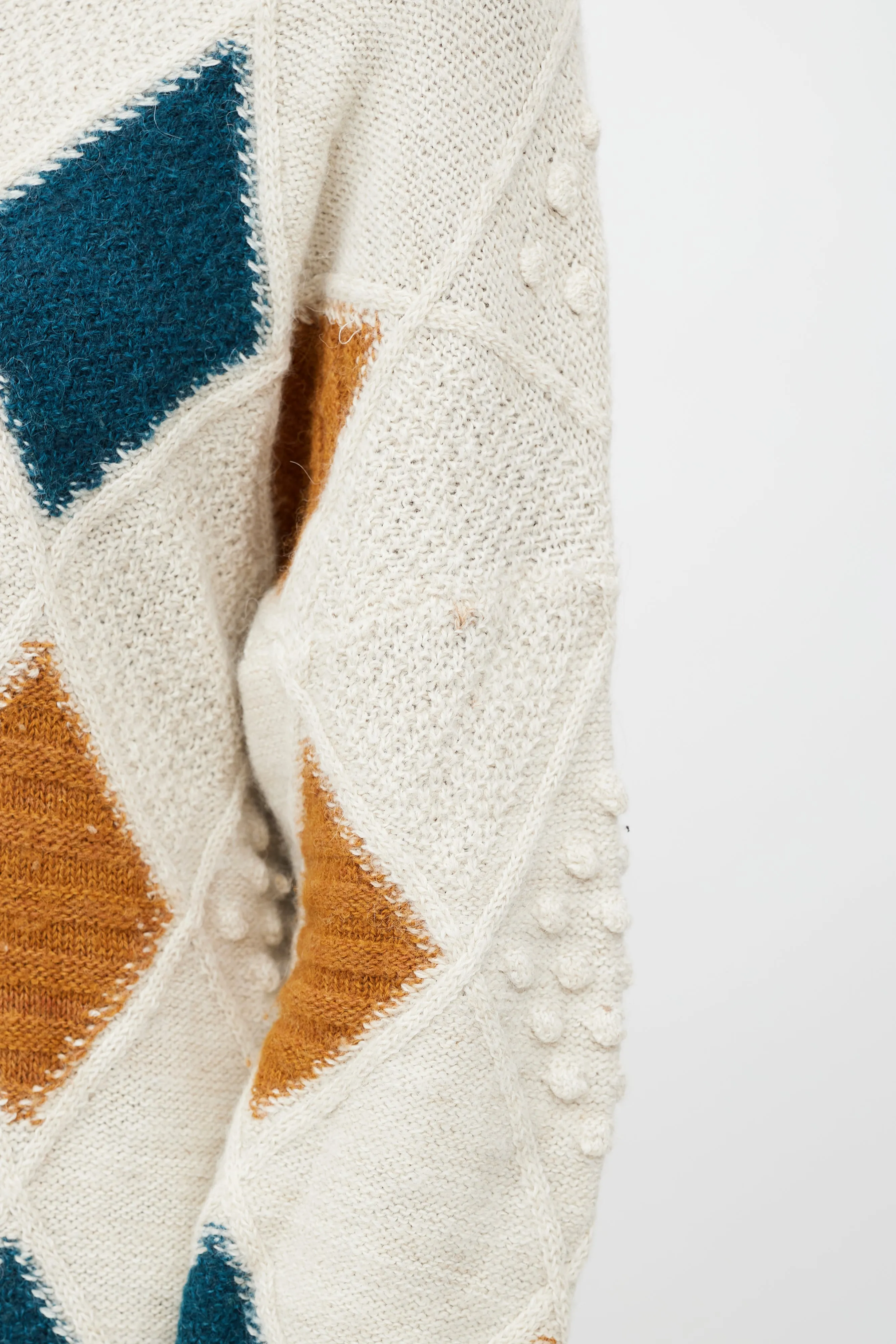 Cream & Multicolour Knit Diamond Patchwork Sweater