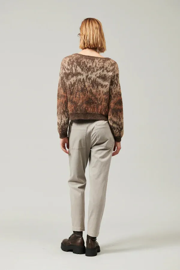 Crewneck Alpaca Mohair Yarn Sweater - Mocha