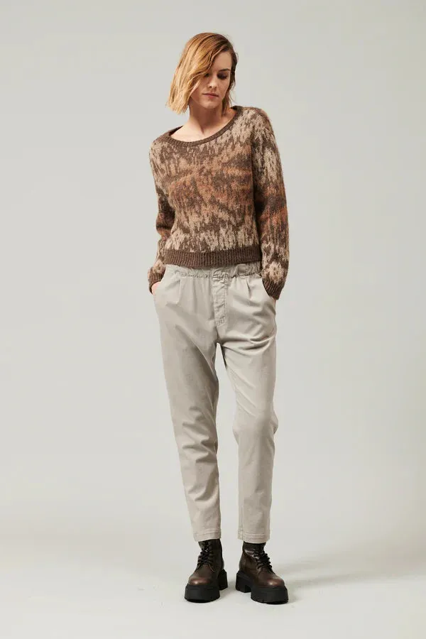 Crewneck Alpaca Mohair Yarn Sweater - Mocha