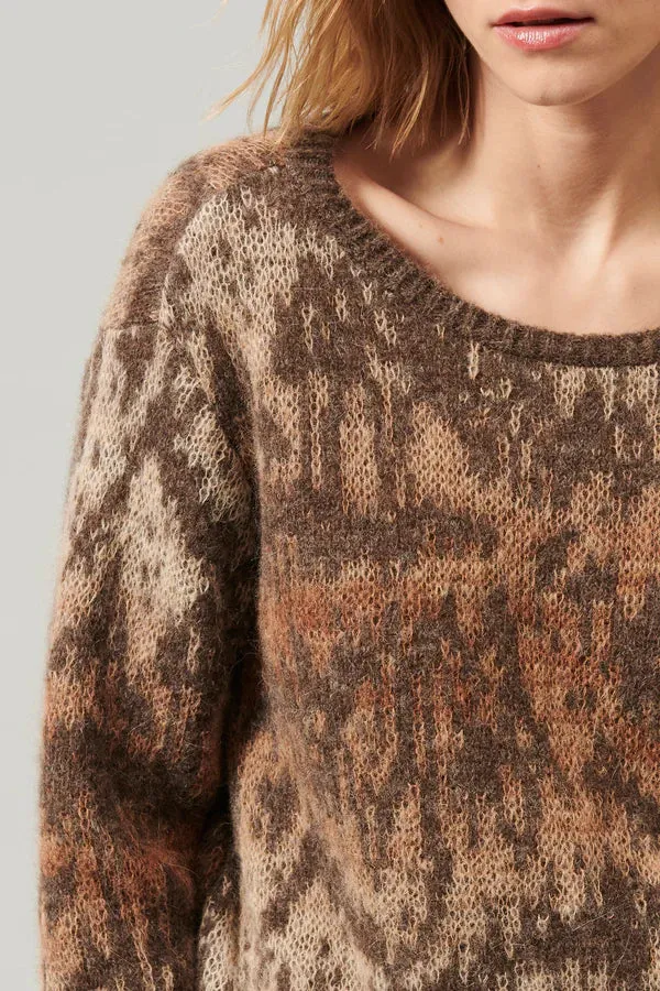 Crewneck Alpaca Mohair Yarn Sweater - Mocha
